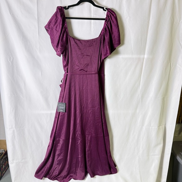 Lulu's Womens Serene Sight Plum Purple Midi Asymmetrical Wrap Dress XL Crinkle - Picture 12 of 15